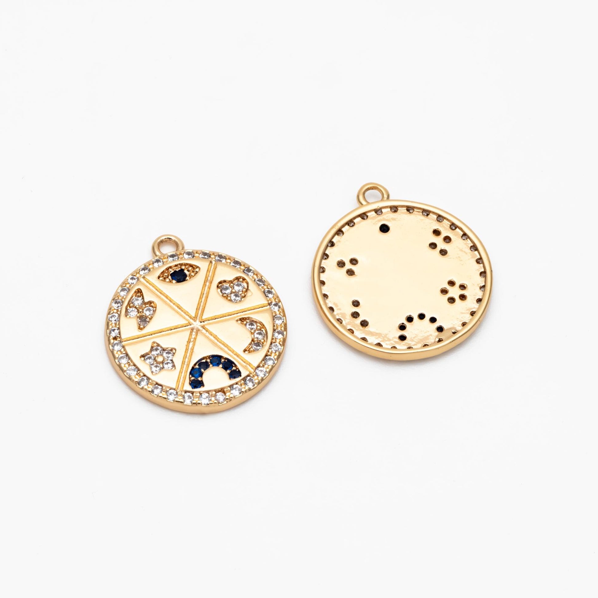 4pcs Gold Talisman Charm, 16mm, lucky charm, Lucky Medallion Pendant for Necklace Jewelry Making Supply (GB-1766-B)