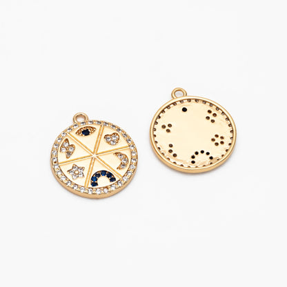 4pcs Gold Talisman Charm, 16mm, lucky charm, Lucky Medallion Pendant for Necklace Jewelry Making Supply (GB-1766-B)