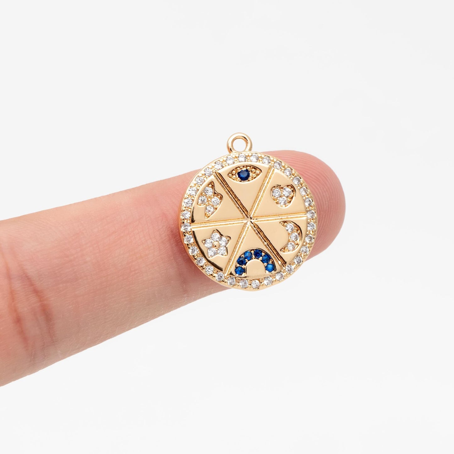 4pcs Gold Talisman Charm, 16mm, lucky charm, Lucky Medallion Pendant for Necklace Jewelry Making Supply (GB-1766-B)