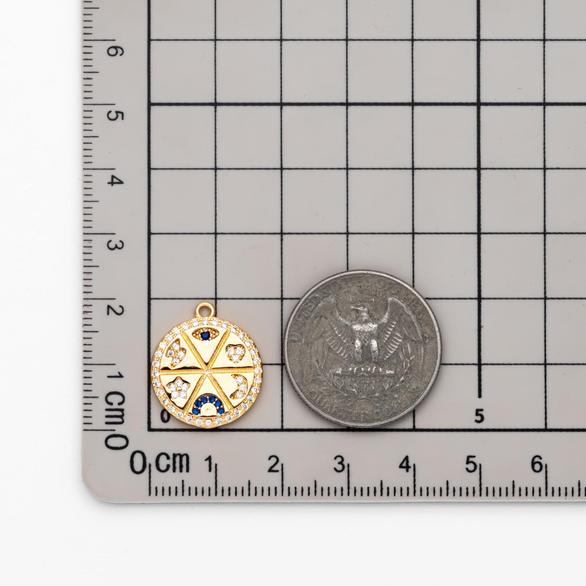 4pcs Gold Talisman Charm, 16mm, lucky charm, Lucky Medallion Pendant for Necklace Jewelry Making Supply (GB-1766-B)