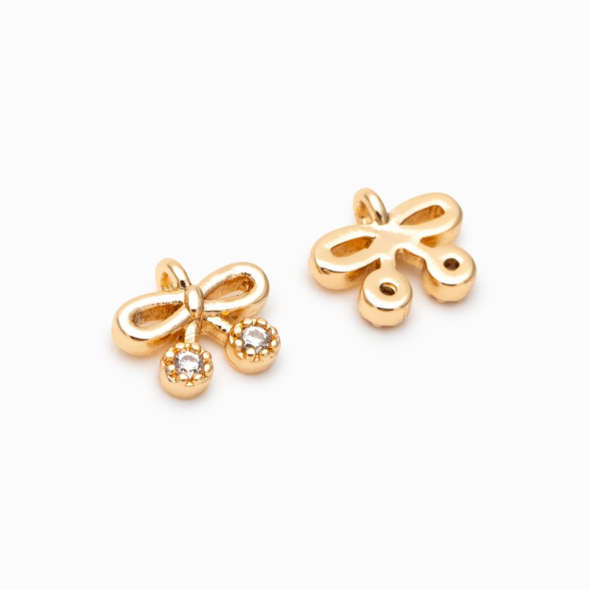 10pcs Gold Tiny Bow Knot Charm, CZ Pave Gold plated Brass Bowknot Charm (#GB-2745-A)