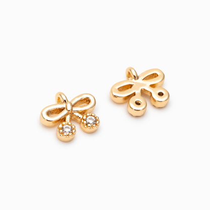 10pcs Gold Tiny Bow Knot Charm, CZ Pave Gold plated Brass Bowknot Charm (#GB-2745-A)