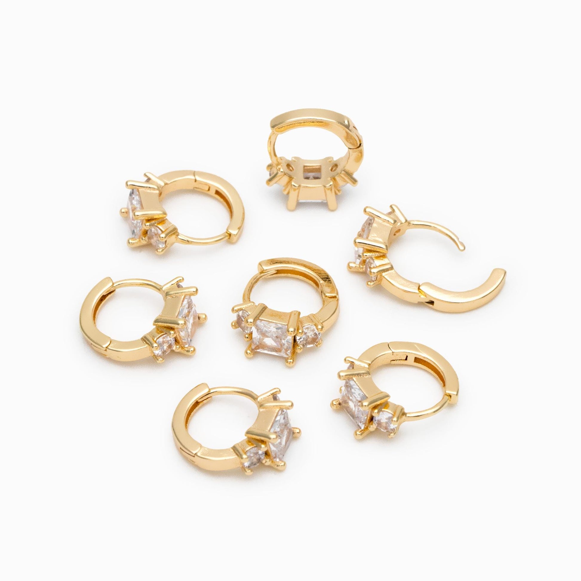 4pcs CZ Pave Square Hoop Earrings 12mm, Dainty Huggie Earrings, Minimalist Earring, Small Gold Hoops Earring (GB-3477-E)