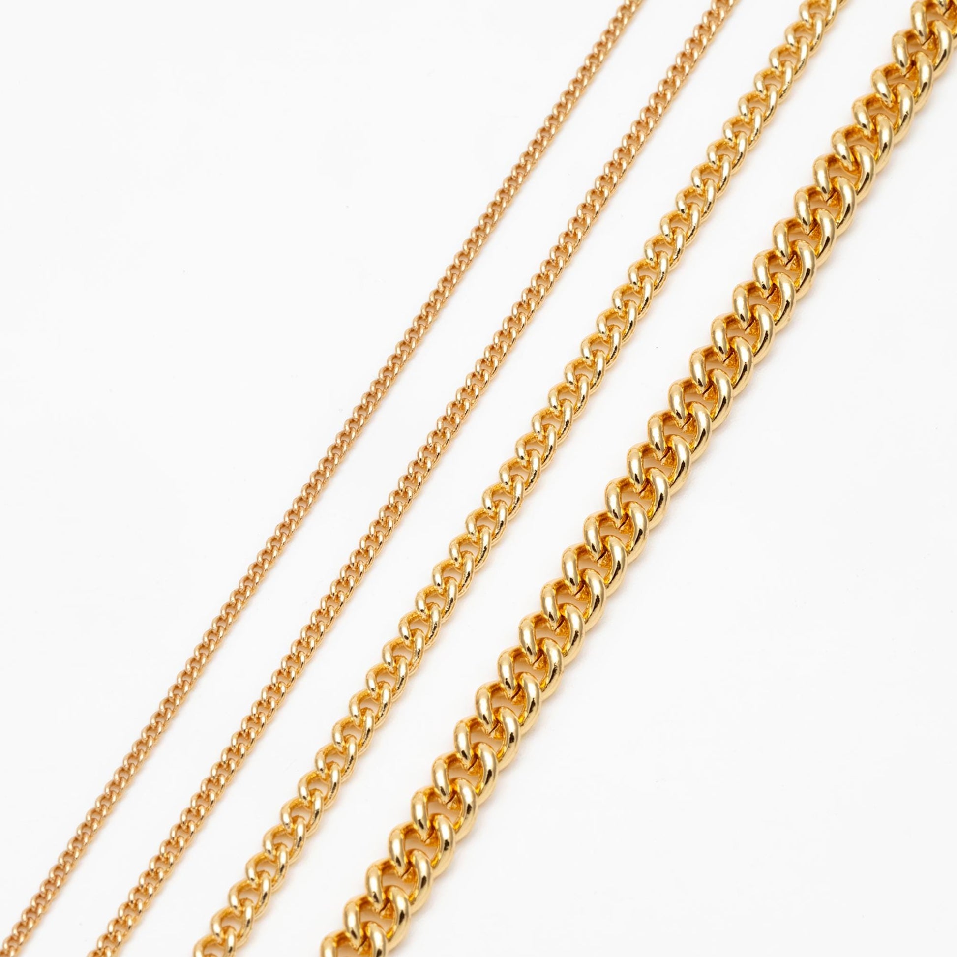 Gold/ Silver Tone Curb Chains 1.3/ 1.6/ 2.5/ 4mm, 18K Gold/ Rhodium plated Brass (#LK-249)/ 1 Meter=3.3 ft