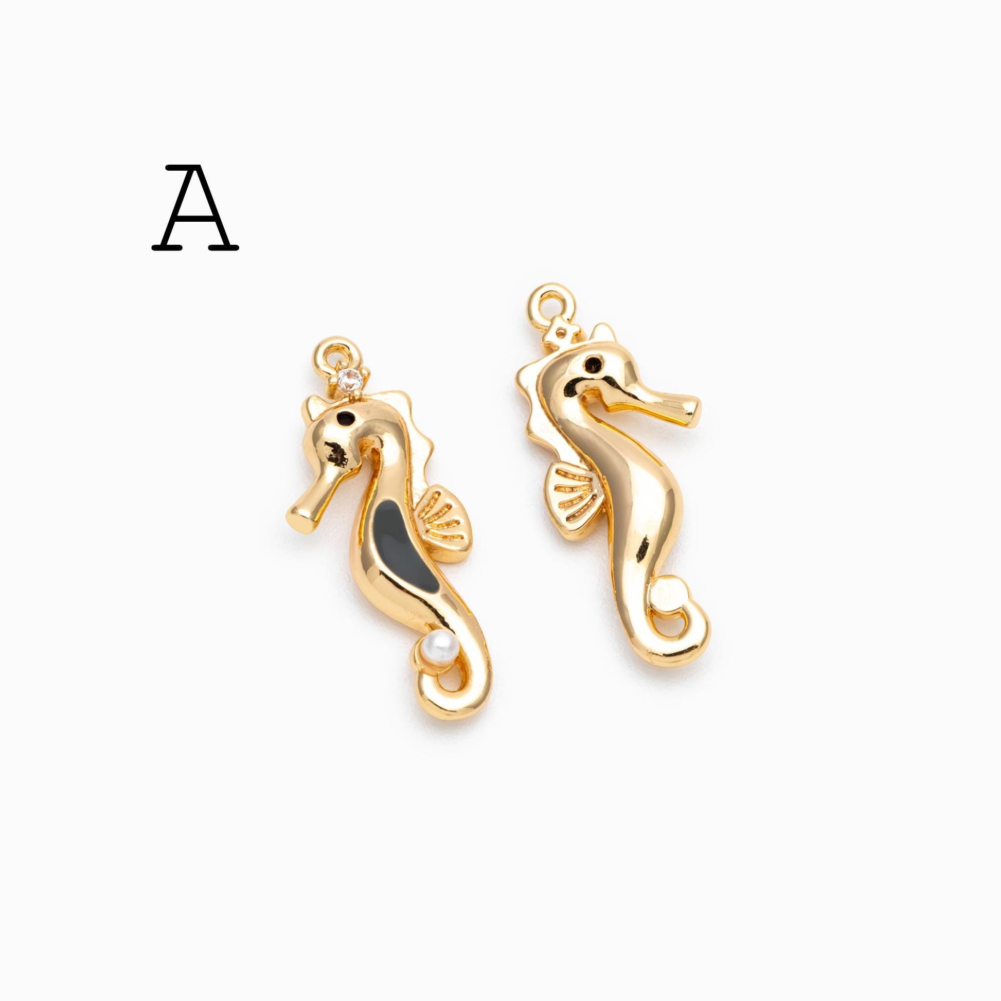 4pcs CZ Pave Enamel Seahorse and Starfish Charms, Gold plated Brass Marine Animal Charms (GB-4679)