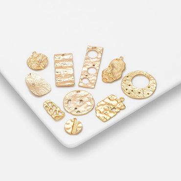 10pcs Gold Hammered Geometric Charms, 18K Gold plated Brass Rustic Pendants (GB-2977)