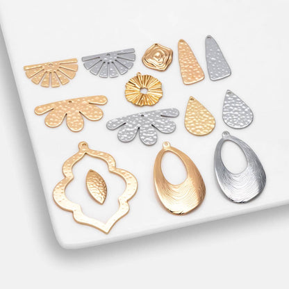 10pcs Gold/ Silver Tone Hammered Geometric Charm, Gold/ Rhodium plated Brass Earring Pendants (GB-1404)