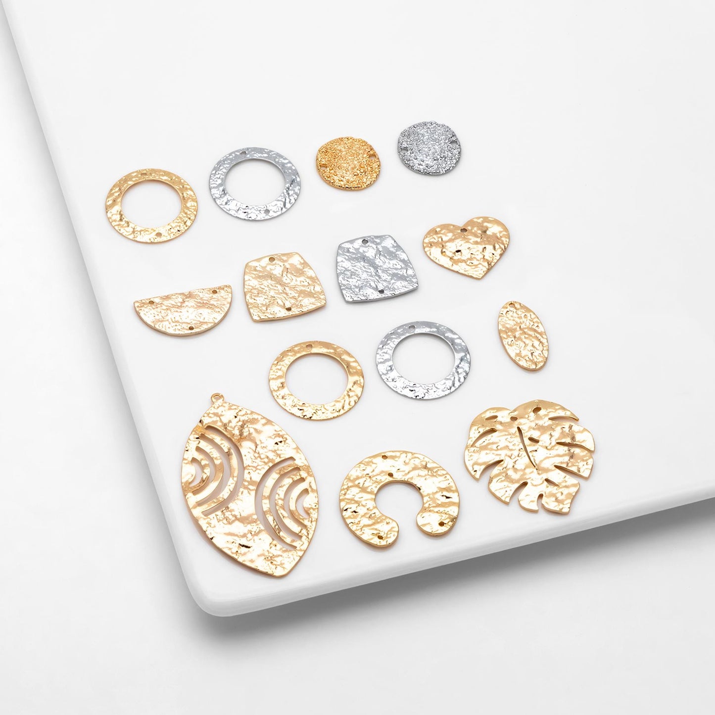 10pcs Gold/ Silver Tone Hammered Charm Connectors, Gold/ Rhodium plated Brass, Rustic Geometric Pendents (GB-1422)