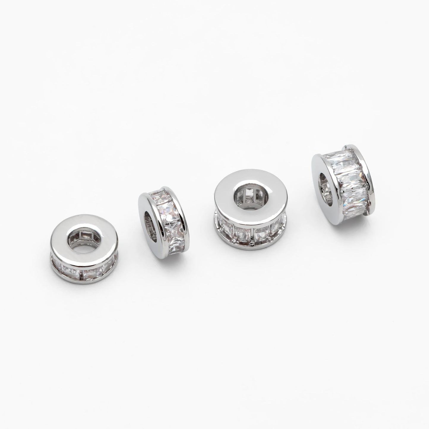 4pcs CZ Pave Gold/ Silver Round Spacer Beads, 7/ 7.7mm, Jewelry Making Supplies Wholesale (GB-3516)