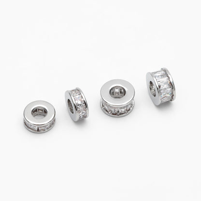 4pcs CZ Pave Gold/ Silver Round Spacer Beads, 7/ 7.7mm, Jewelry Making Supplies Wholesale (GB-3516)