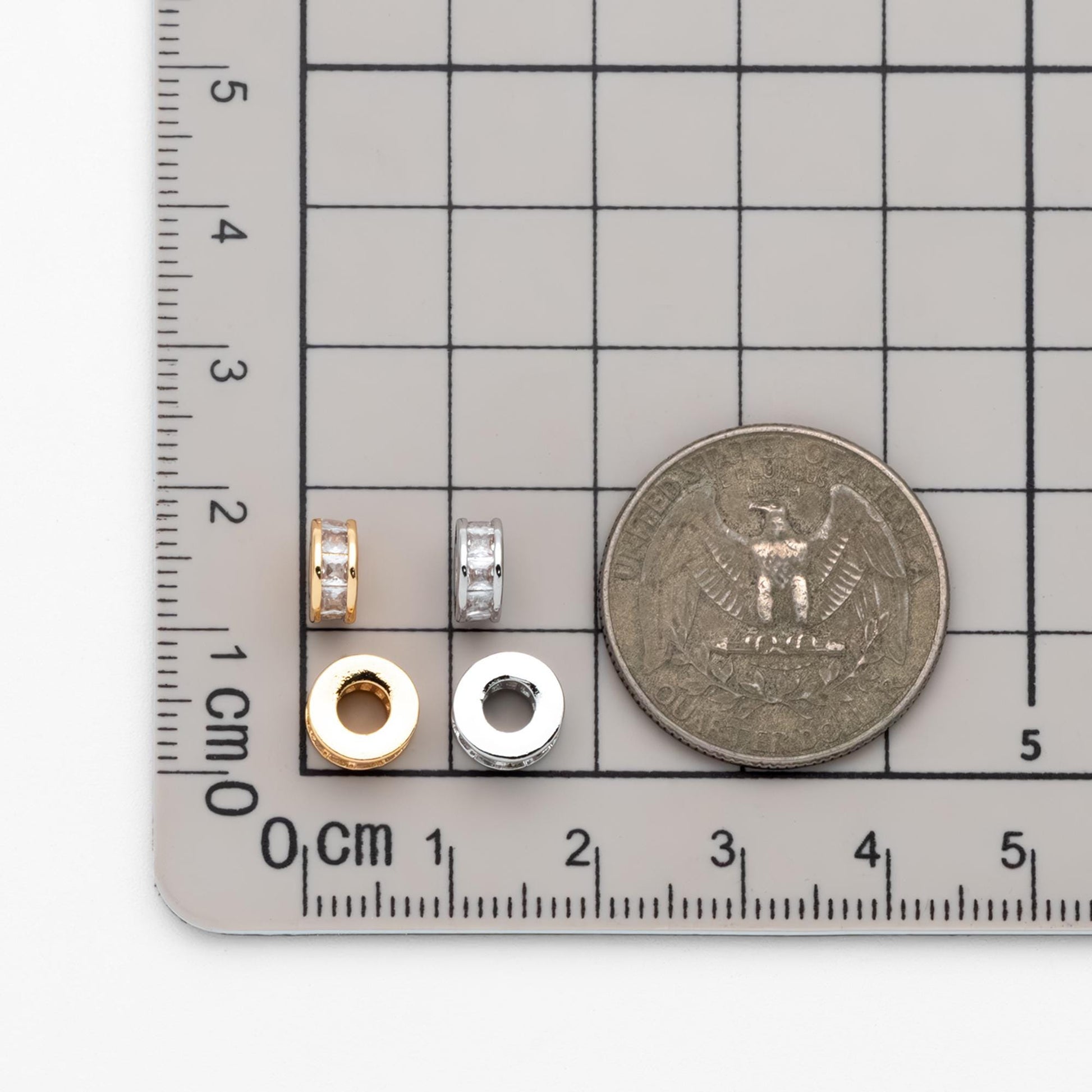 4pcs CZ Pave Gold/ Silver Round Spacer Beads, 7/ 7.7mm, Jewelry Making Supplies Wholesale (GB-3516)