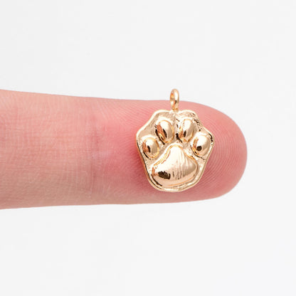 10pcs Gold/ Silver Dog or Cat Paw Charms, Gold/ Rhodium Plated Brass, Cute Paw Print Pendants (GB-3180)