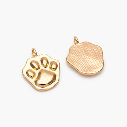 10pcs Gold/ Silver Dog or Cat Paw Charms, Gold/ Rhodium Plated Brass, Cute Paw Print Pendants (GB-3180)