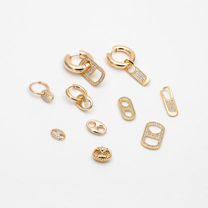 4pcs Gold Puff Mariner Link Charms, Zipper Charms, Soda Tab Charms, Earring Findings, Jewelry Supplies (GB-2132)