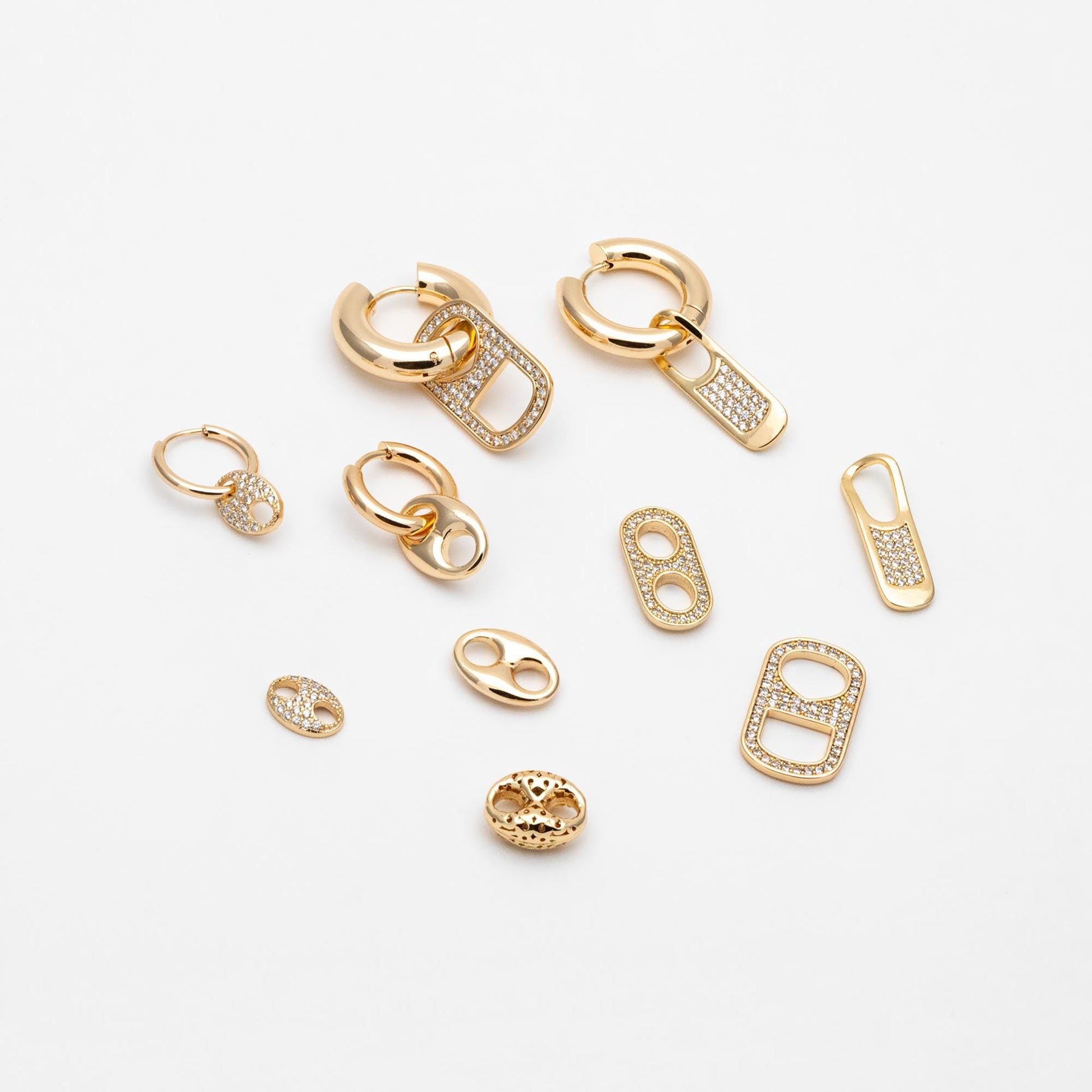4pcs Gold Puff Mariner Link Charms, Zipper Charms, Soda Tab Charms, Earring Findings, Jewelry Supplies (GB-2132)