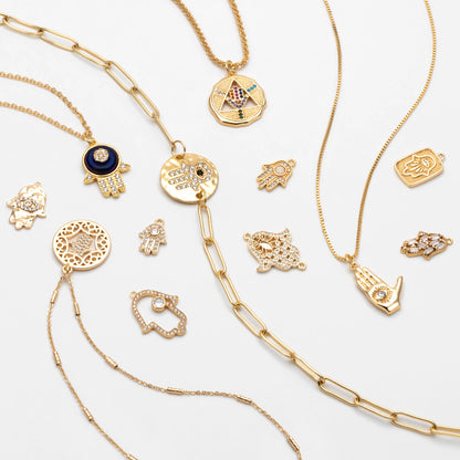 4pcs CZ Pave Gold Hamsa Hand Charm, Evil Eye Earring Charm, Jewelry Making, Diy Material, Jewelry Supplies (GB-3923)