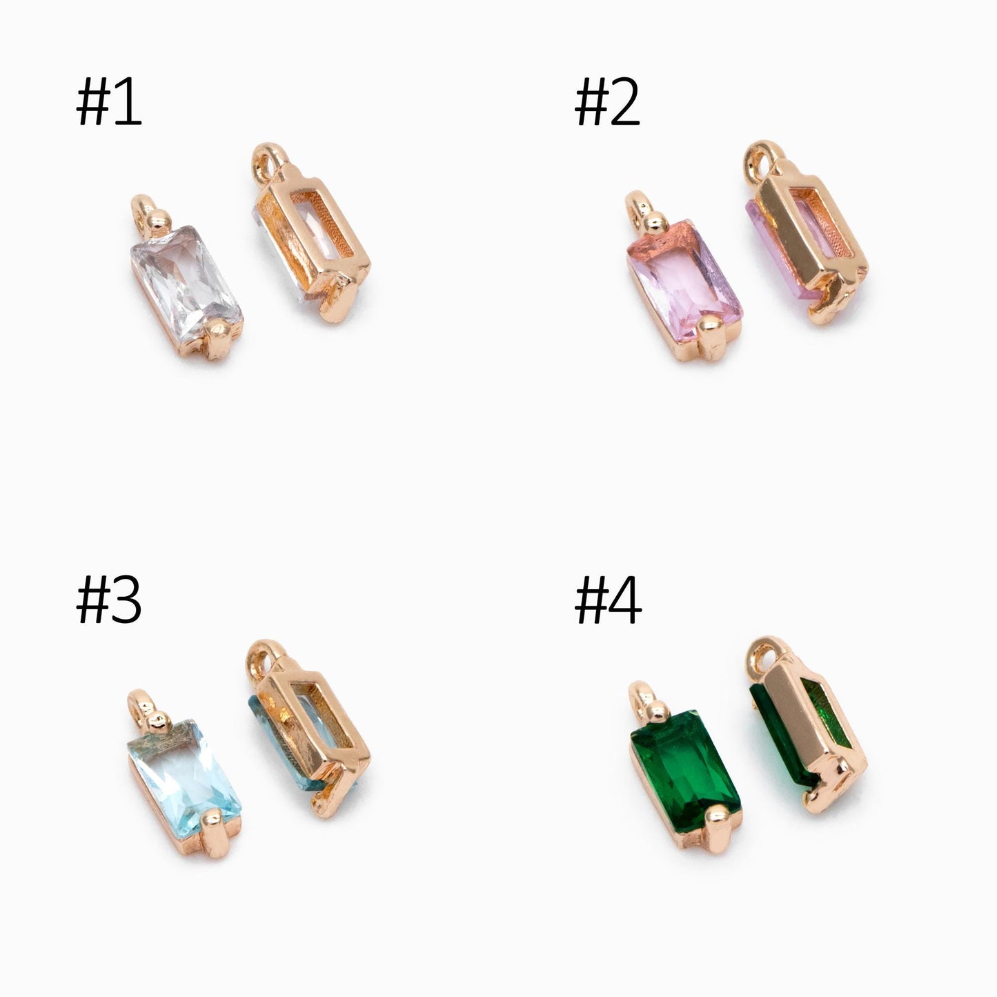 10pcs Glass Pave Gold Rectangle Charm, Earring Findings, Jewelry Making, Jewelry Supplies (GB-3126)