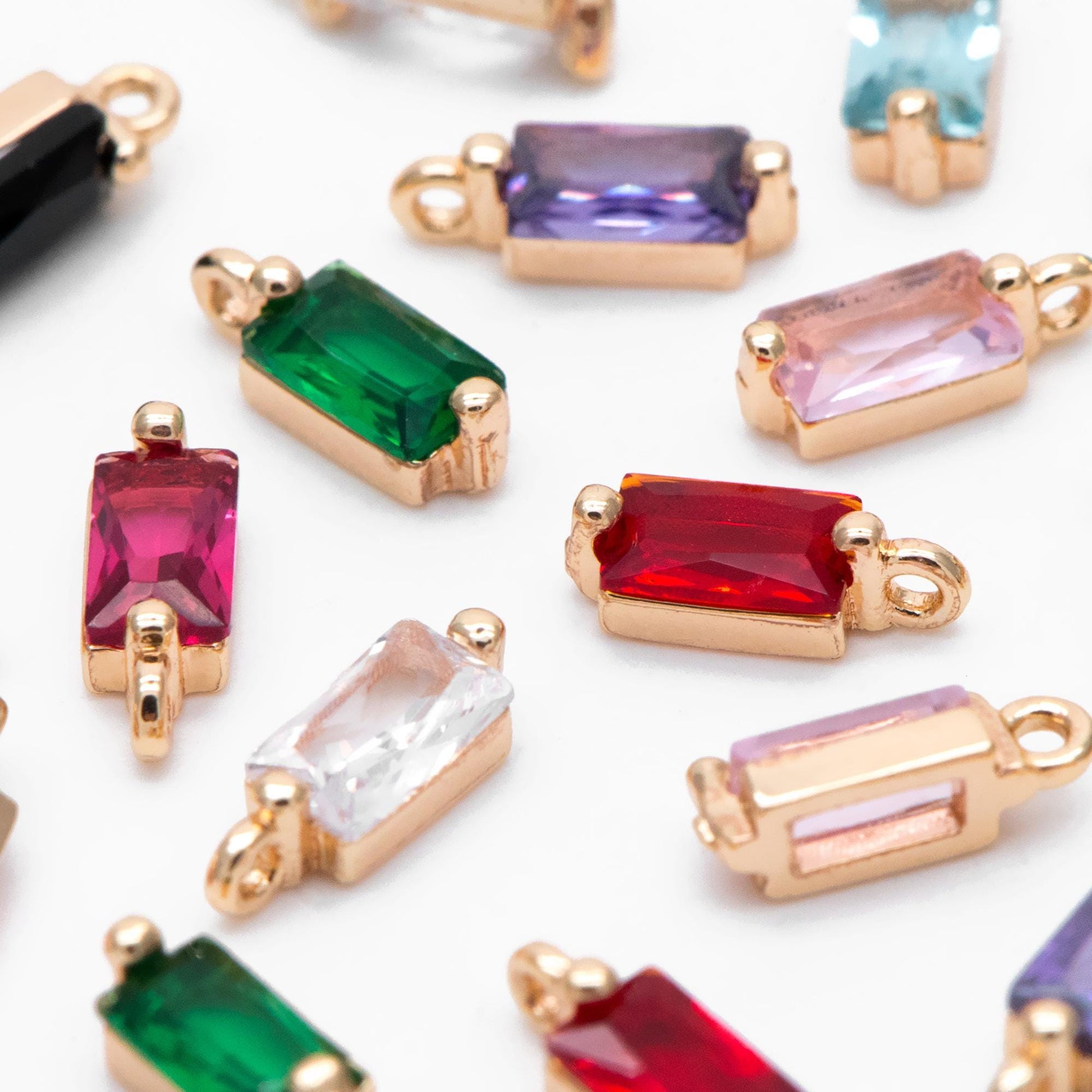 10pcs Glass Pave Gold Rectangle Charm, Earring Findings, Jewelry Making, Jewelry Supplies (GB-3126)