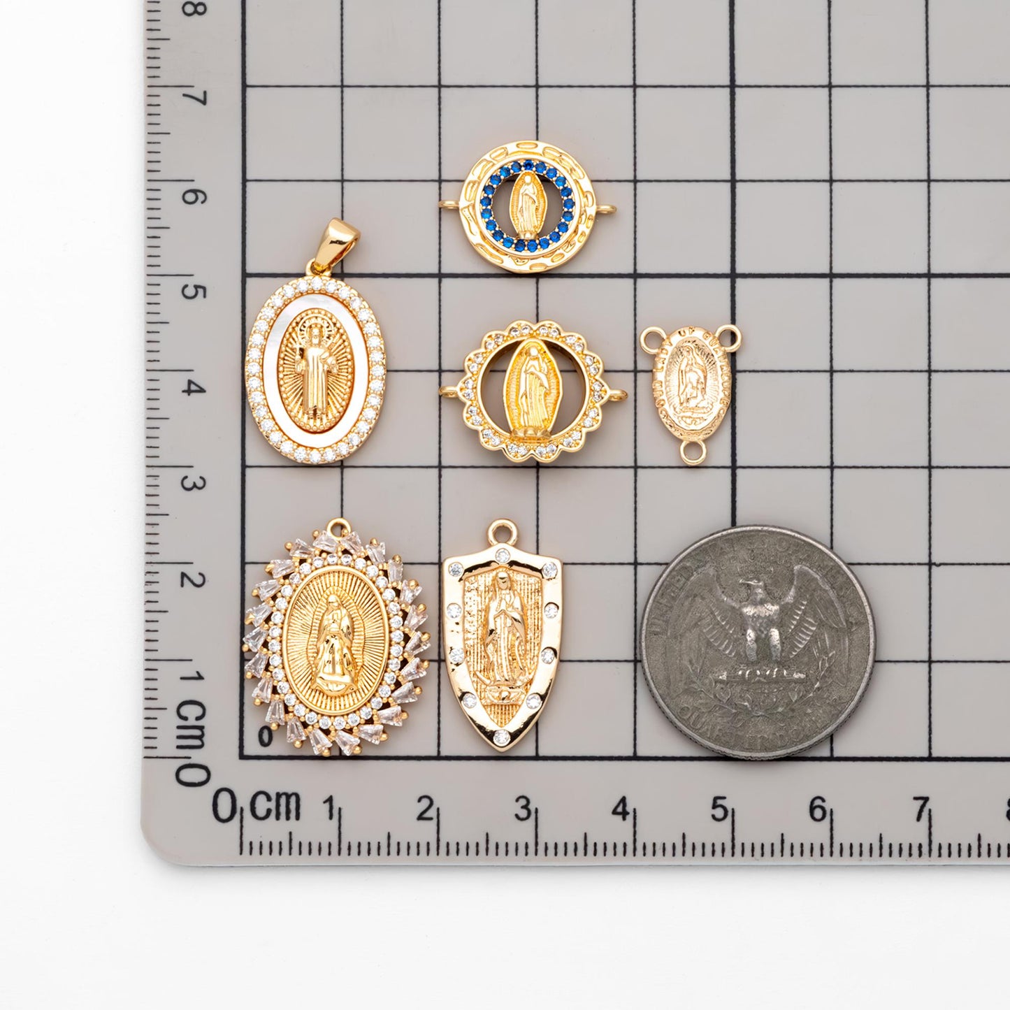 4pcs Gold Virgin Mother Mary Charm Connectors, Catholic Baptism Lady Guadalupe Charm, Medallion Religious Jewelry Craft (GB-4395)