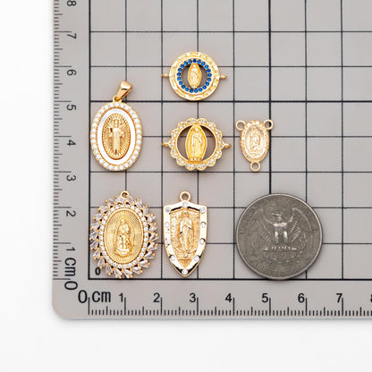4pcs Gold Virgin Mother Mary Charm Connectors, Catholic Baptism Lady Guadalupe Charm, Medallion Religious Jewelry Craft (GB-4395)