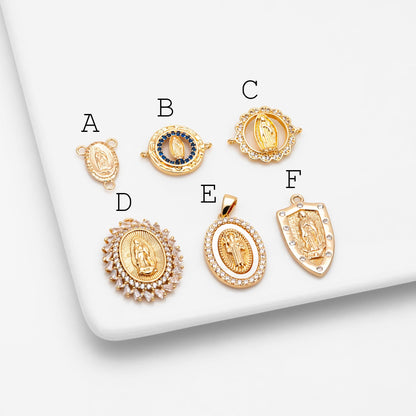 4pcs Gold Virgin Mother Mary Charm Connectors, Catholic Baptism Lady Guadalupe Charm, Medallion Religious Jewelry Craft (GB-4395)