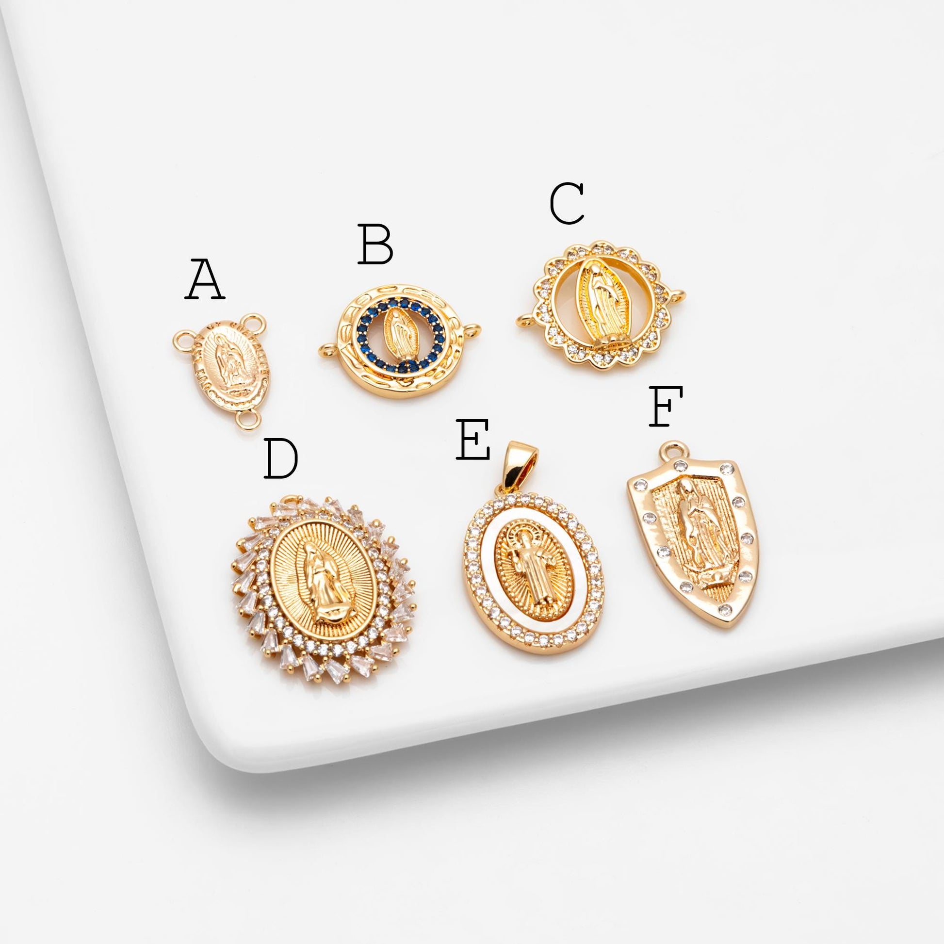 4pcs Gold Virgin Mother Mary Charm Connectors, Catholic Baptism Lady Guadalupe Charm, Medallion Religious Jewelry Craft (GB-4395)