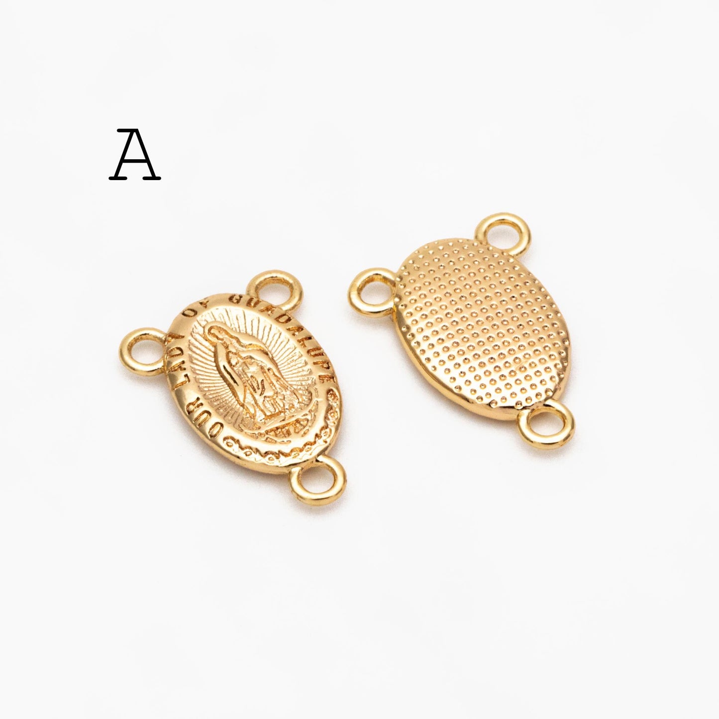 4pcs Gold Virgin Mother Mary Charm Connectors, Catholic Baptism Lady Guadalupe Charm, Medallion Religious Jewelry Craft (GB-4395)