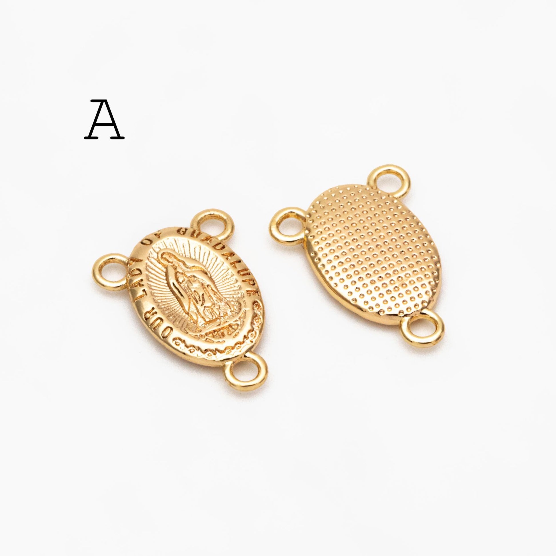 4pcs Gold Virgin Mother Mary Charm Connectors, Catholic Baptism Lady Guadalupe Charm, Medallion Religious Jewelry Craft (GB-4395)