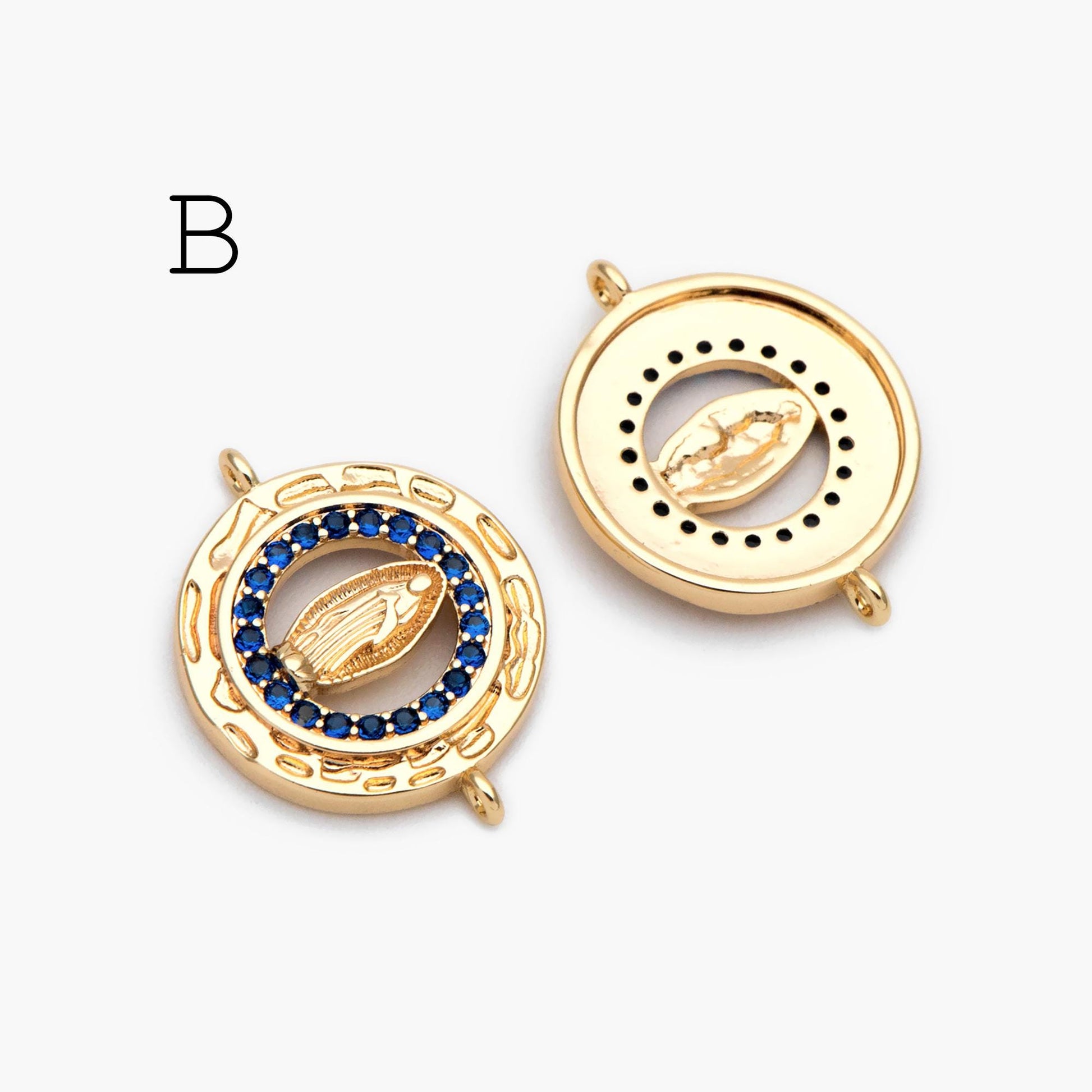 4pcs Gold Virgin Mother Mary Charm Connectors, Catholic Baptism Lady Guadalupe Charm, Medallion Religious Jewelry Craft (GB-4395)