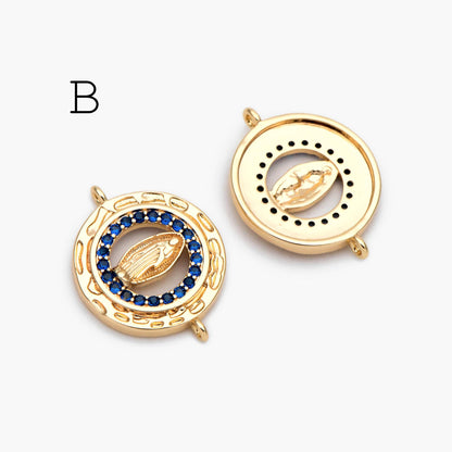 4pcs Gold Virgin Mother Mary Charm Connectors, Catholic Baptism Lady Guadalupe Charm, Medallion Religious Jewelry Craft (GB-4395)