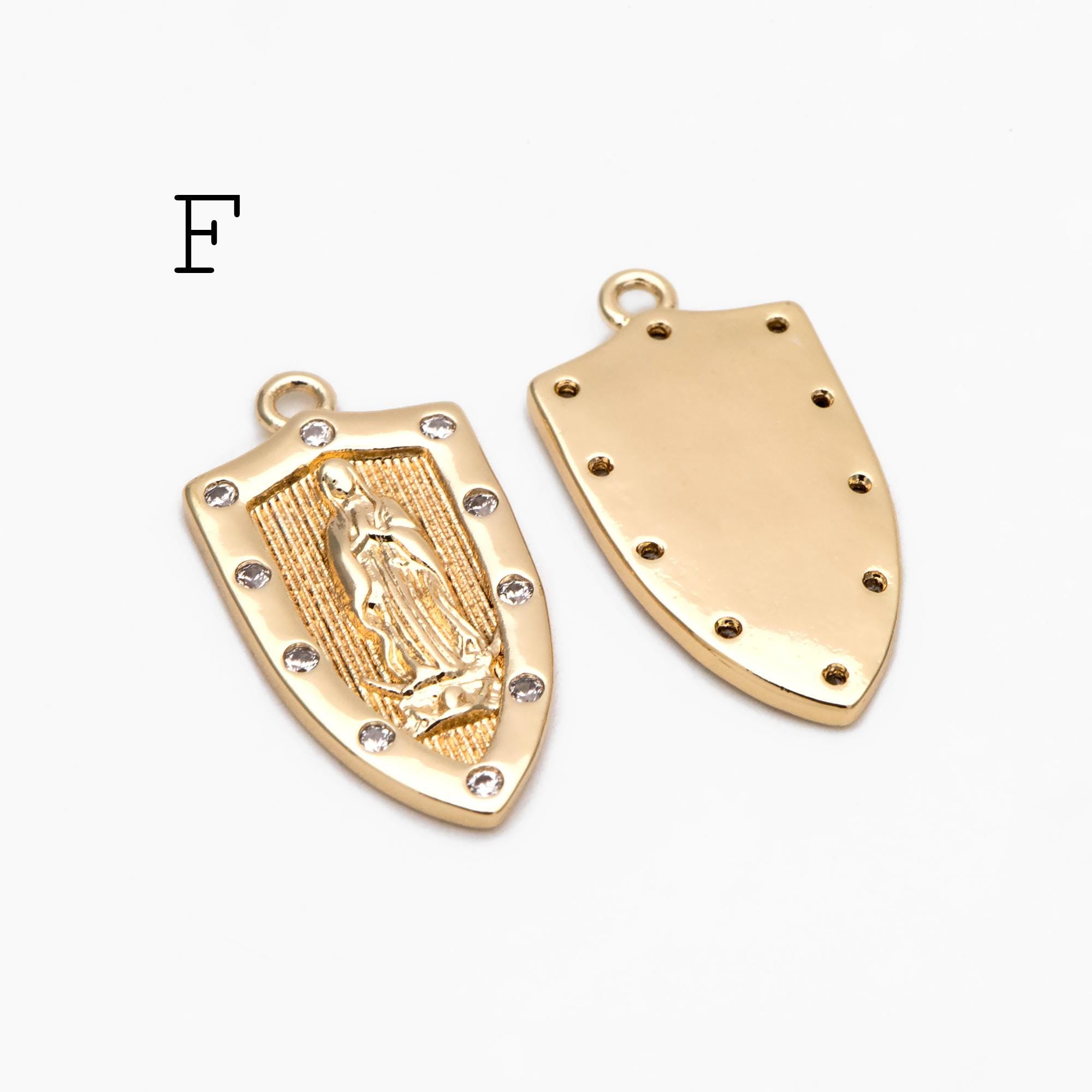 4pcs Gold Virgin Mother Mary Charm Connectors, Catholic Baptism Lady Guadalupe Charm, Medallion Religious Jewelry Craft (GB-4395)