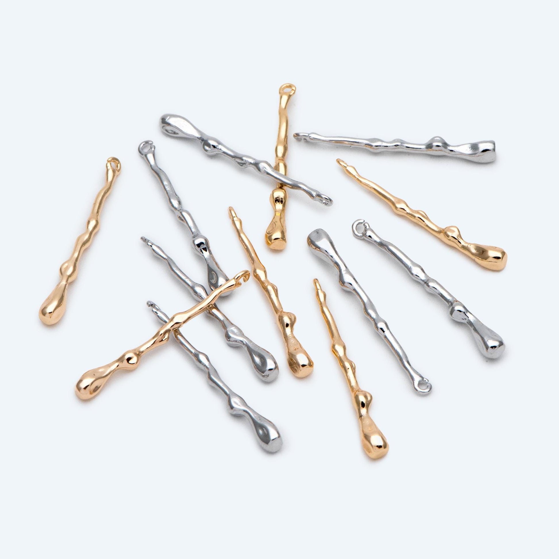 10pcs Gold/ Silver Tone Hammered Bar Charm, Jewelry Making, Diy Material, Jewelry Supplies (GB-2416)