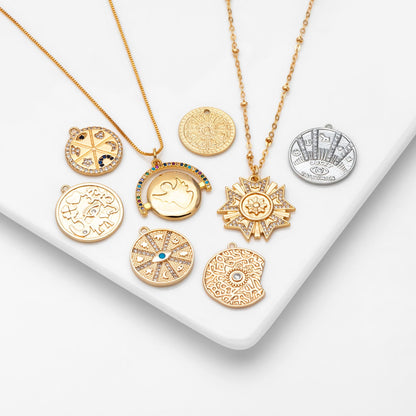 4pcs Gold/ Silver Talisman Charm, lucky charm, Lucky Medallion Pendant for Necklace Jewelry Making Supply (GB-1766)