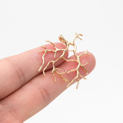 4pcs Gold Branch Charms , Real Gold Plated Brass, Christmas Pendants, Jewelry Making, Diy Material, Jewelry Supplies (GB-2672)