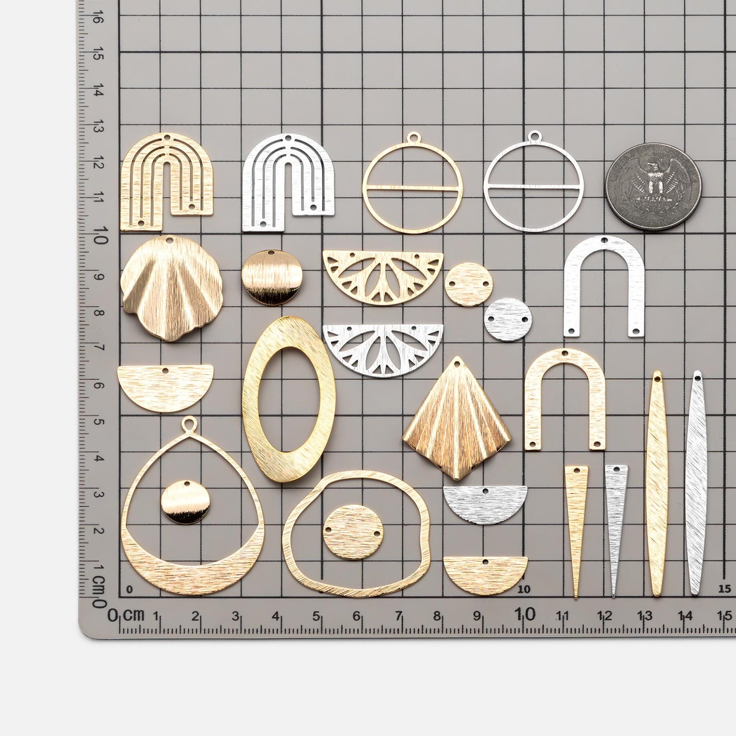 10pcs Gold/ Silver Brushed Geometric Charm Connectors, 18K Gold/ Rhodium Plated Brass Earring Findings (GB-3817)