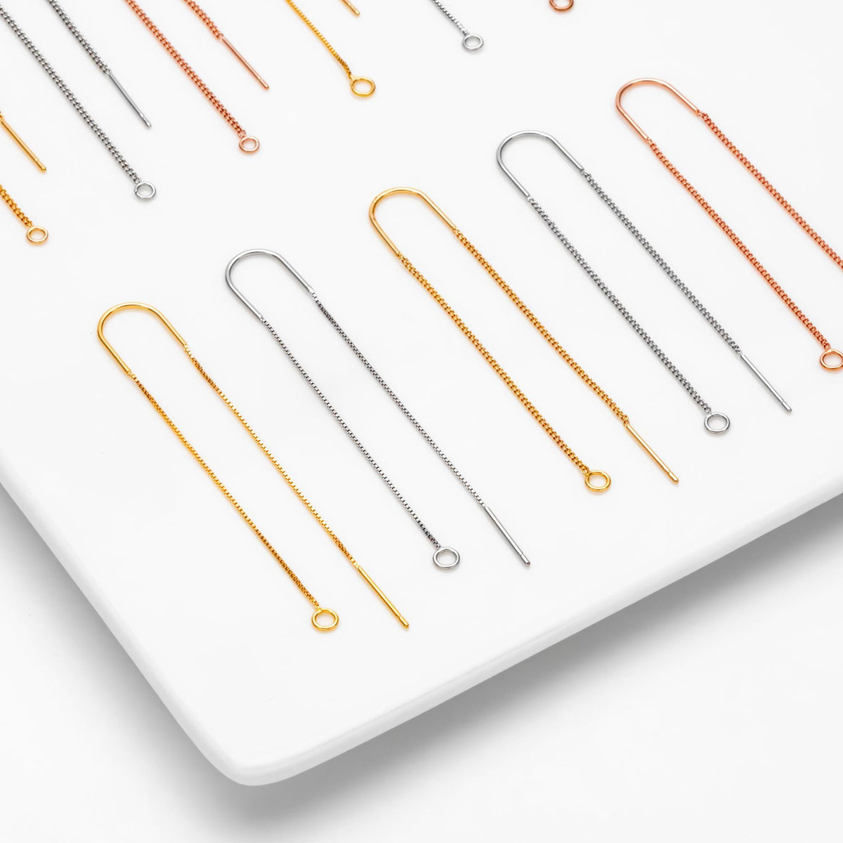 10pcs Gold/ Silver/ Rose Gold Ear Threader Earrings, Earwire Thread with Jump Ring, Color Not Easily Tarnish (GB-333)