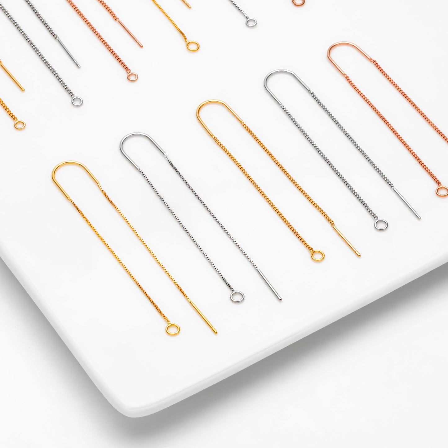 10pcs Gold/ Silver/ Rose Gold Ear Threader Earrings, Earwire Thread with Jump Ring, Color Not Easily Tarnish (GB-333)