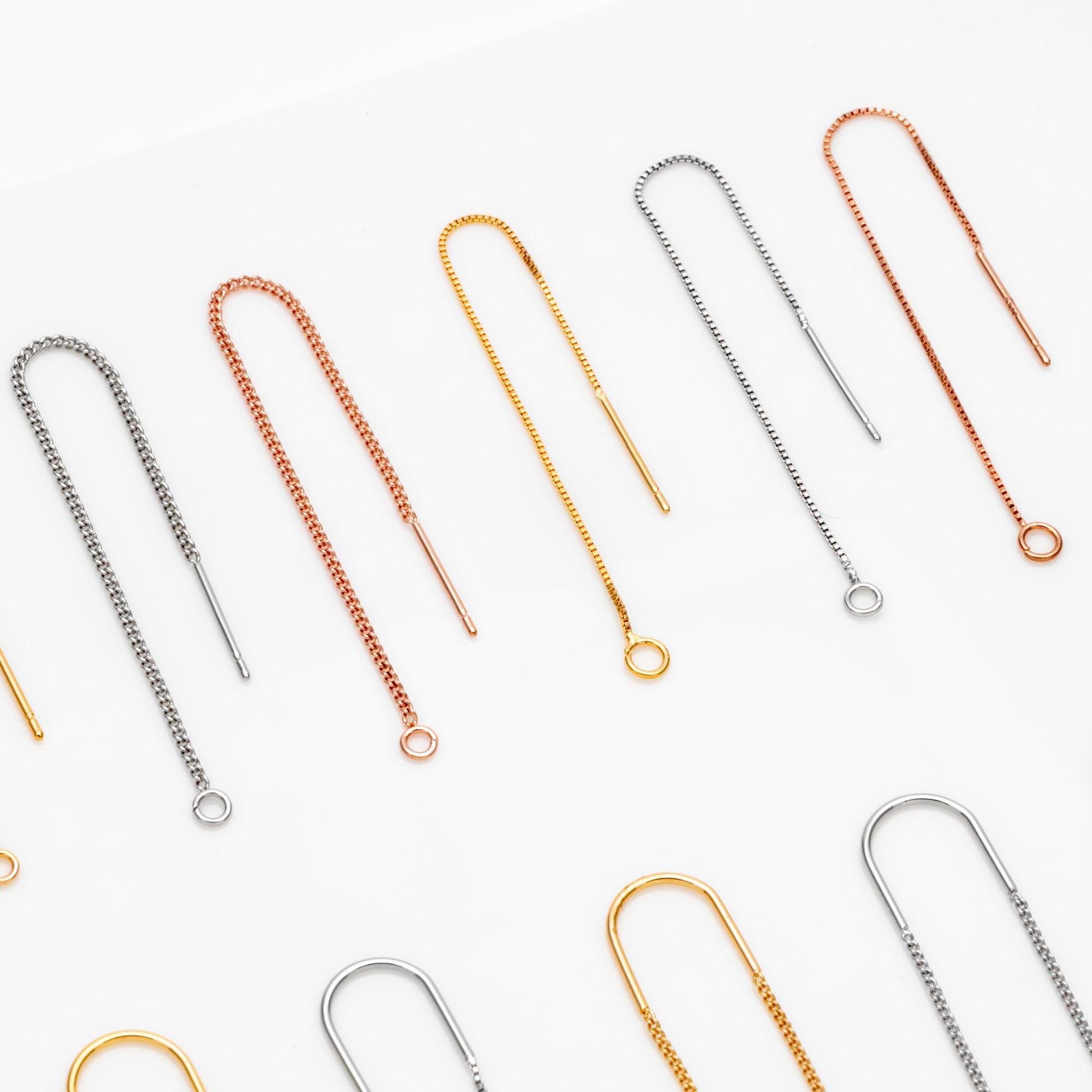 10pcs Gold/ Silver/ Rose Gold Ear Threader Earrings, Earwire Thread with Jump Ring, Color Not Easily Tarnish (GB-333)