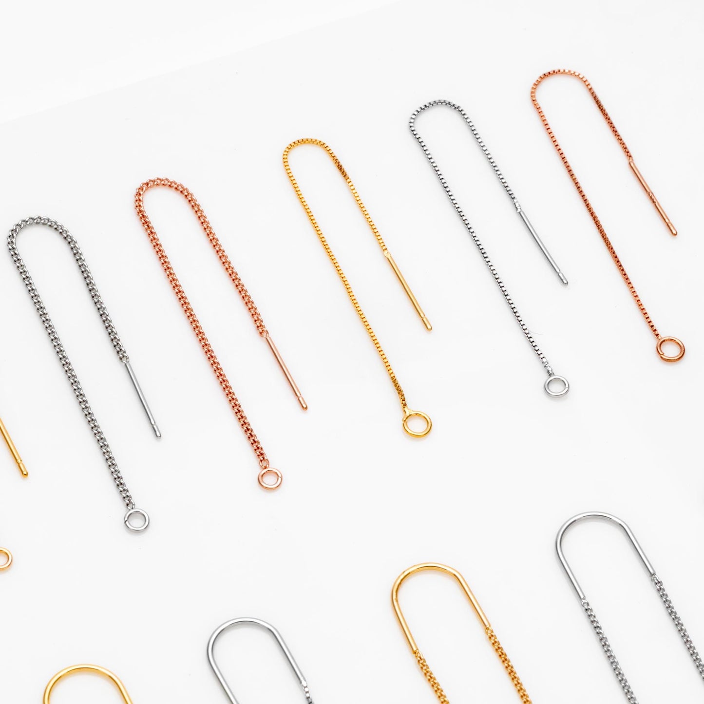 10pcs Gold/ Silver/ Rose Gold Ear Threader Earrings, Earwire Thread with Jump Ring, Color Not Easily Tarnish (GB-333)