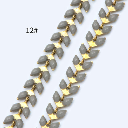 Mint Green Enamel Brass Arrow Chain 6mm, Flat Chevron Chain, Herringbone Fish bone Designer Chain (#LK-048)/ 1 Meter=3.3ft