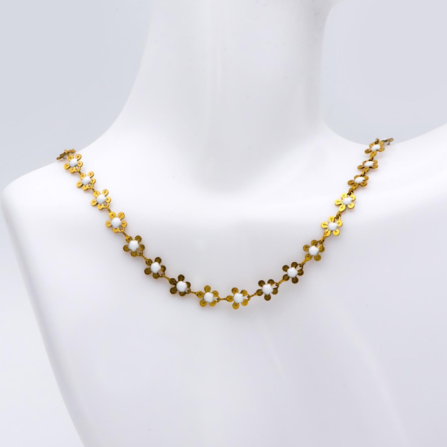 Enamel Flower Chain, Unplated Raw Brass Designer Chain 6mm, Floral Link Chain Findings, White (#LK-392)/ 1 Meter=3.3ft