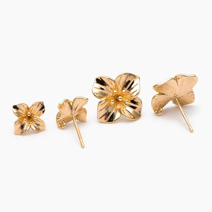 10pcs Gold/ Silver Flower Earring Post with Loop, 10mm/ 15mm, Floral Stud Earrings (GB-3155)