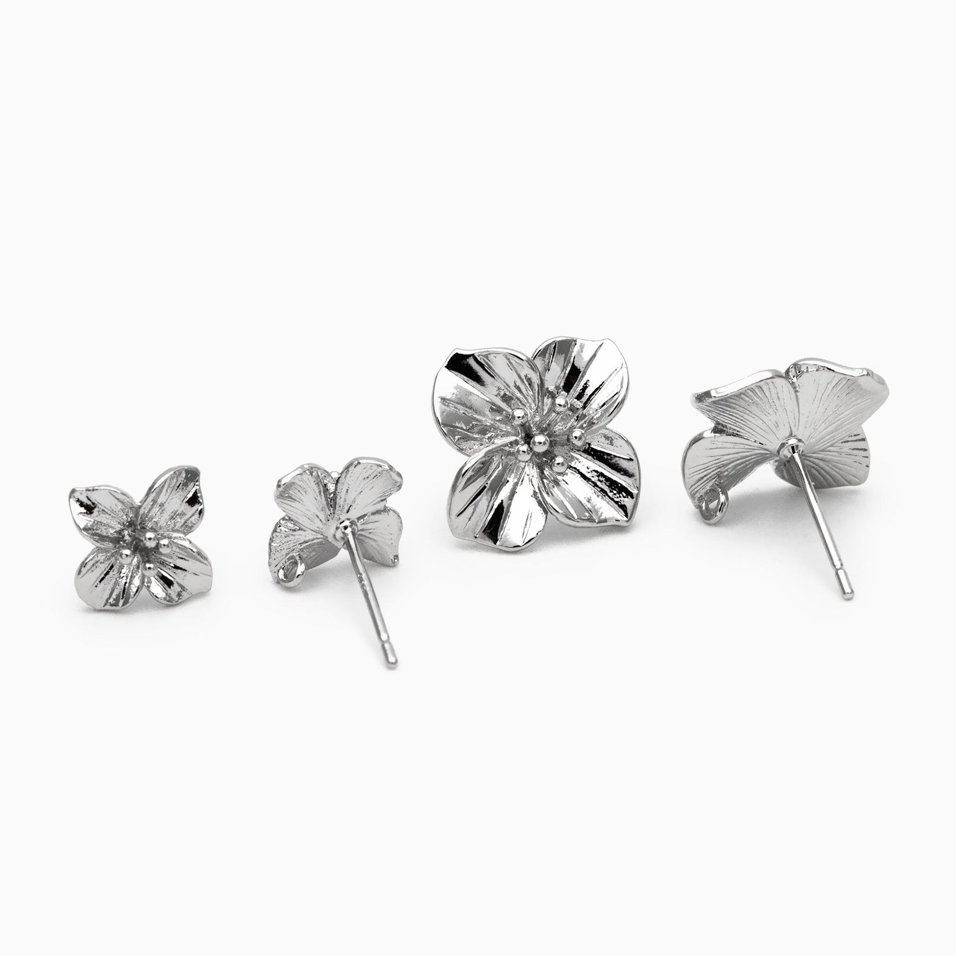 10pcs Gold/ Silver Flower Earring Post with Loop, 10mm/ 15mm, Floral Stud Earrings (GB-3155)