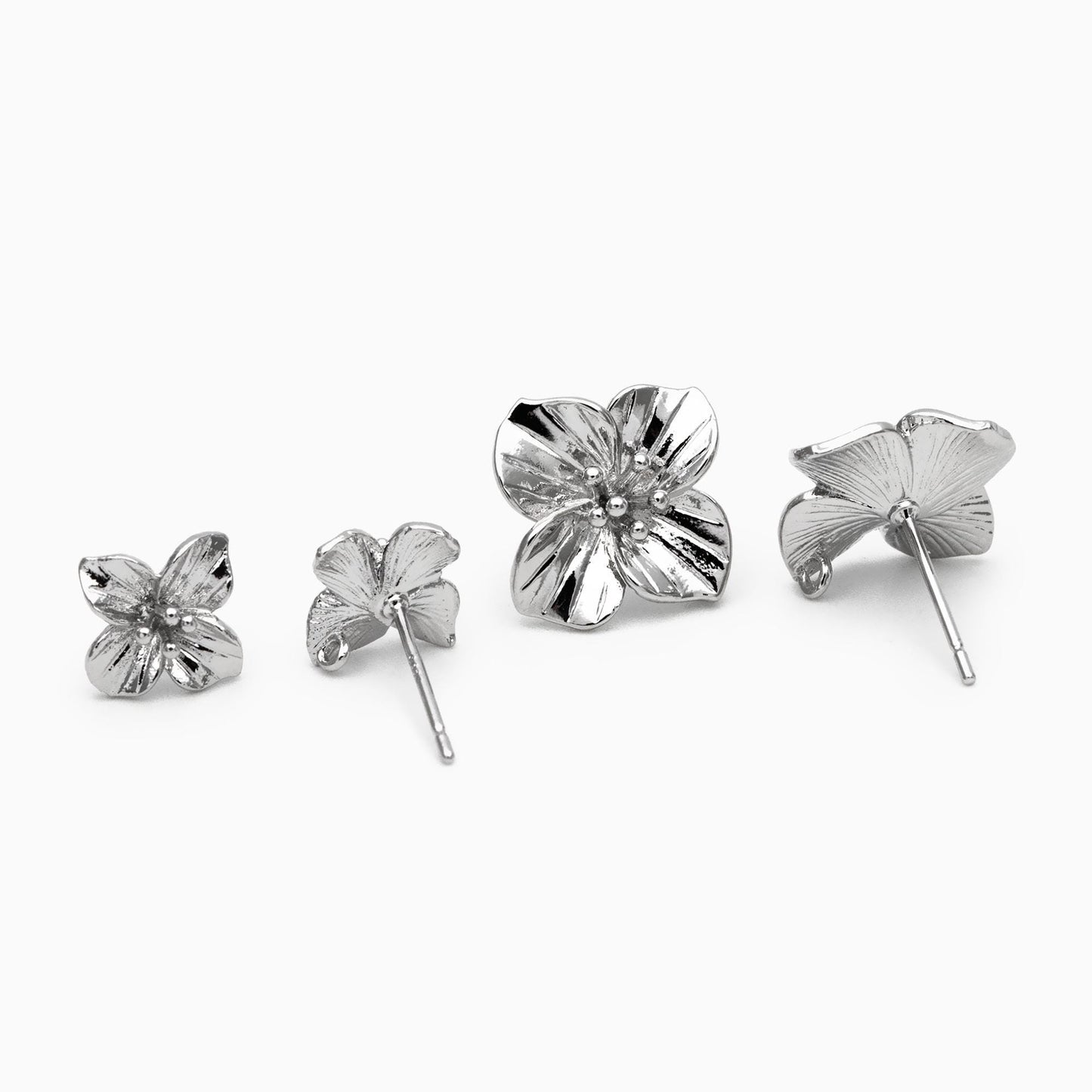 10pcs Gold/ Silver Flower Earring Post with Loop, 10mm/ 15mm, Floral Stud Earrings (GB-3155)