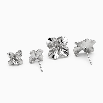 10pcs Gold/ Silver Flower Earring Post with Loop, 10mm/ 15mm, Floral Stud Earrings (GB-3155)