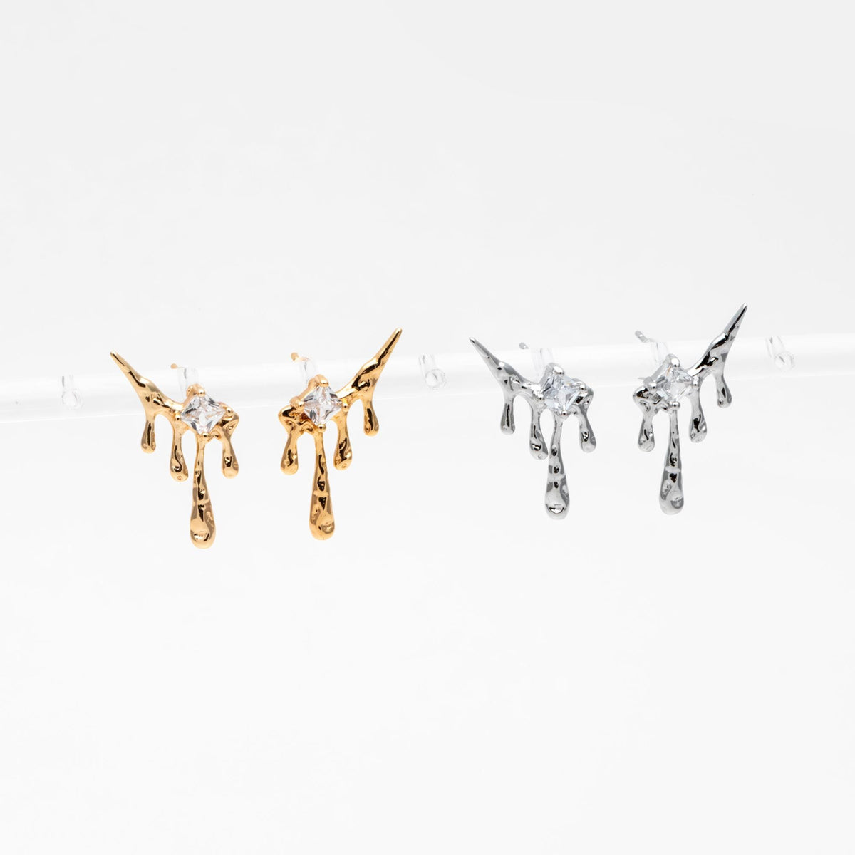 4pcs Gold/ Silver CZ Pave Dripping Earrings, Melting Earrings, Liquid Earring, Irregular Dripping, Unique Earrings (GB-3600)