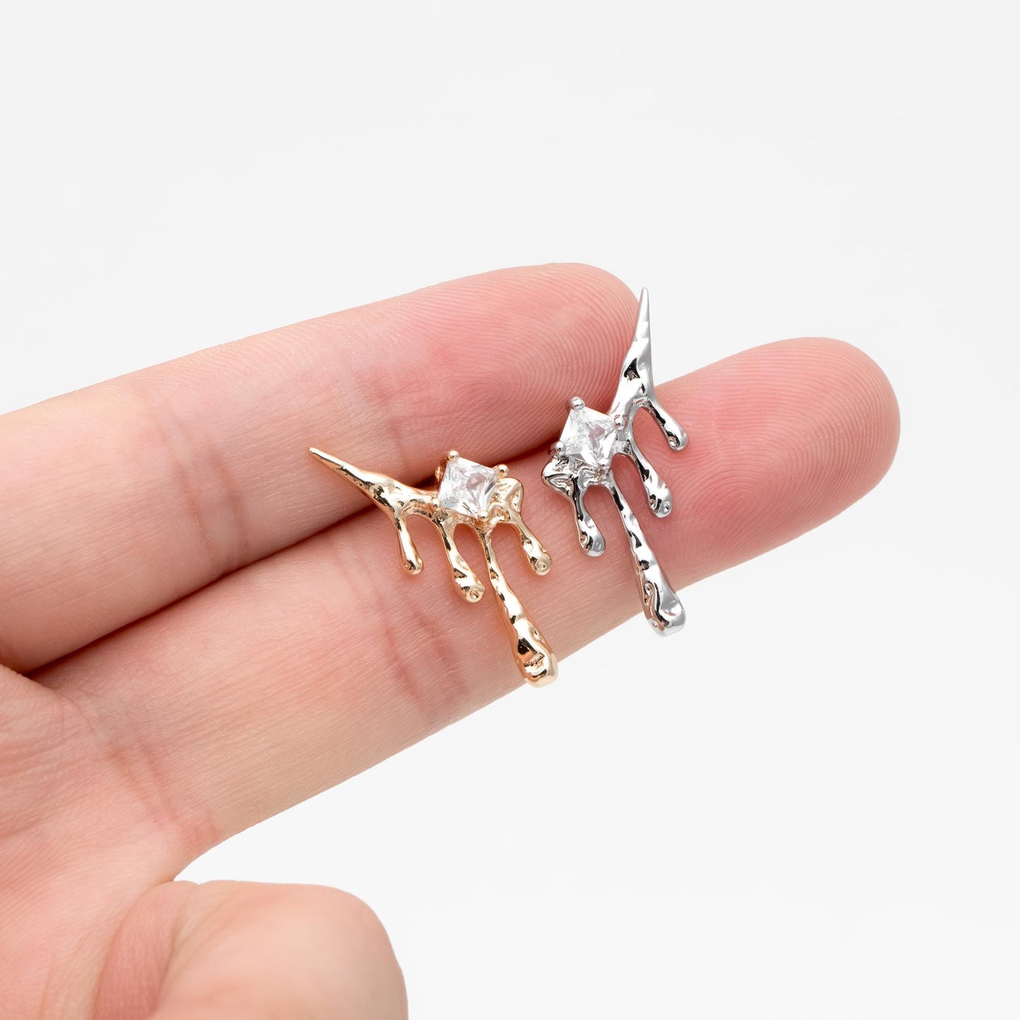 4pcs Gold/ Silver CZ Pave Dripping Earrings, Melting Earrings, Liquid Earring, Irregular Dripping, Unique Earrings (GB-3600)