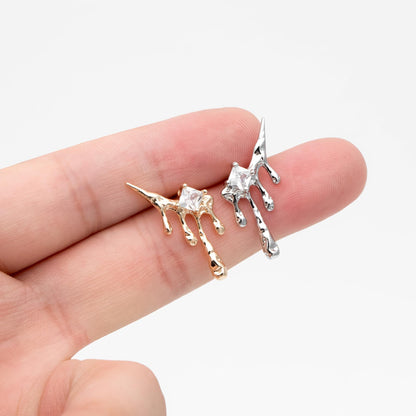 4pcs Gold/ Silver CZ Pave Dripping Earrings, Melting Earrings, Liquid Earring, Irregular Dripping, Unique Earrings (GB-3600)