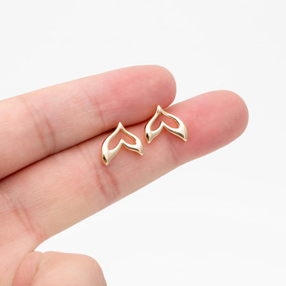 10pcs Gold Whale Tail Earrings, Real Gold Plated Brass, Fish Tail Stud Earrings (#GB-4678)
