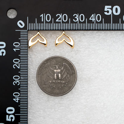 10pcs Gold Whale Tail Earrings, Real Gold Plated Brass, Fish Tail Stud Earrings (#GB-4678)